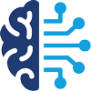 artificial intelligence icon with half brain and CPU icon